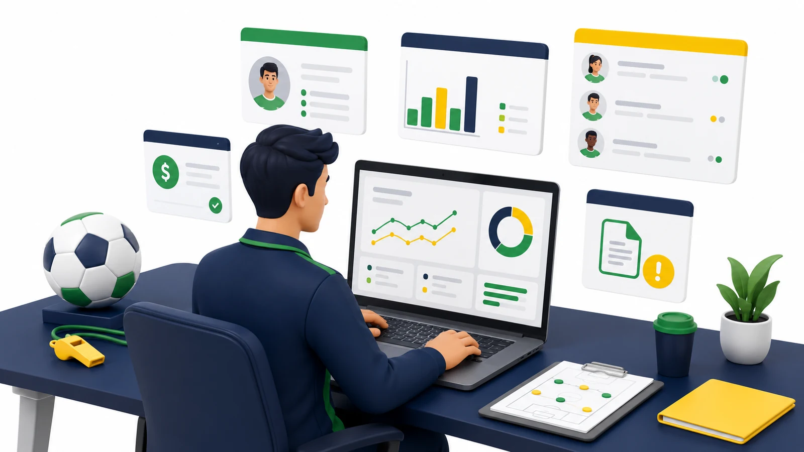 Dashboard de gestión deportiva con reportes y métricas