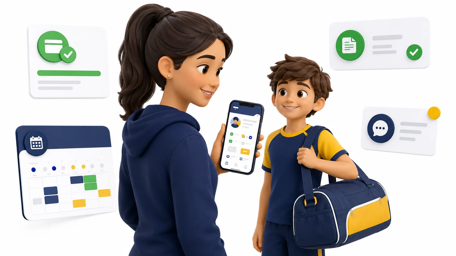 Familia revisando información del alumno desde celular