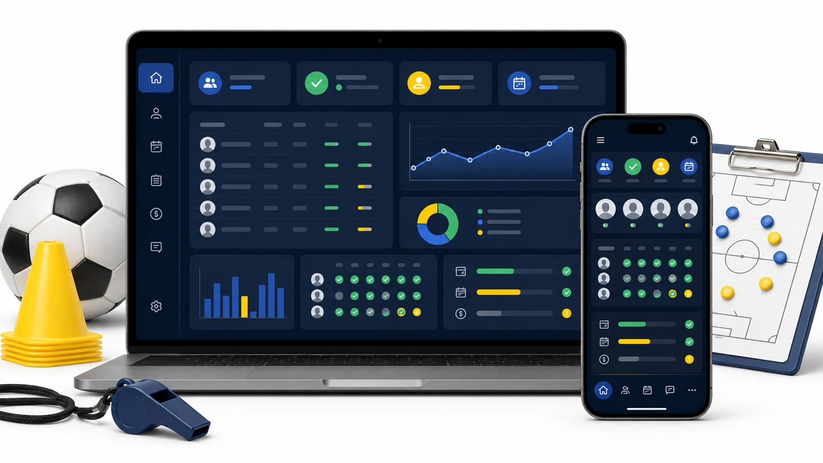 Mockup de la plataforma TecDeporte en computadora y celular